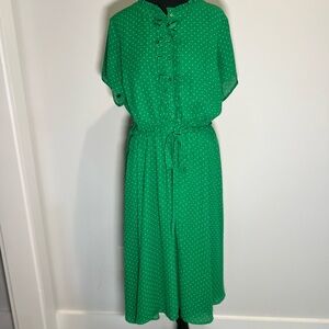 Modcloth Green Midi Dress with White Dots